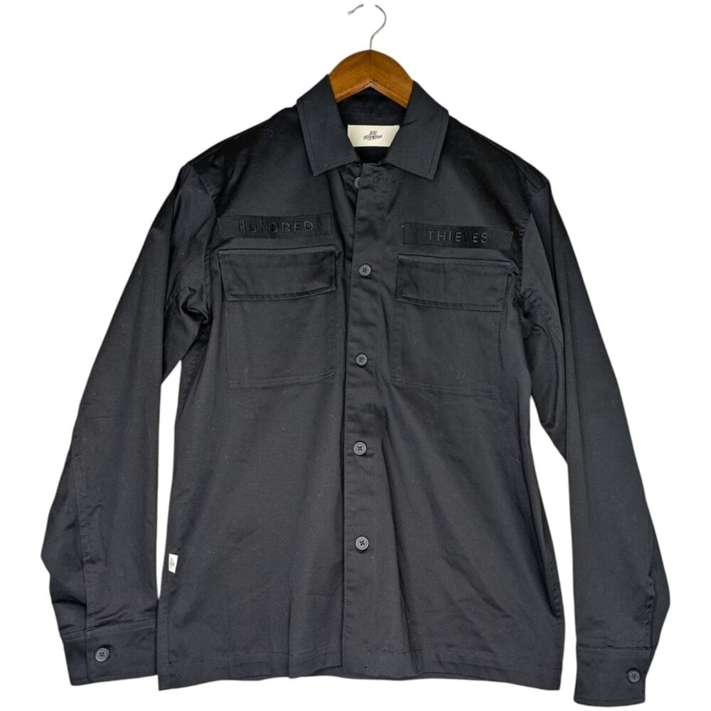 100 Thieves Field Jacket Mens XS Black Military Button Snap Pockets Long Sleeve